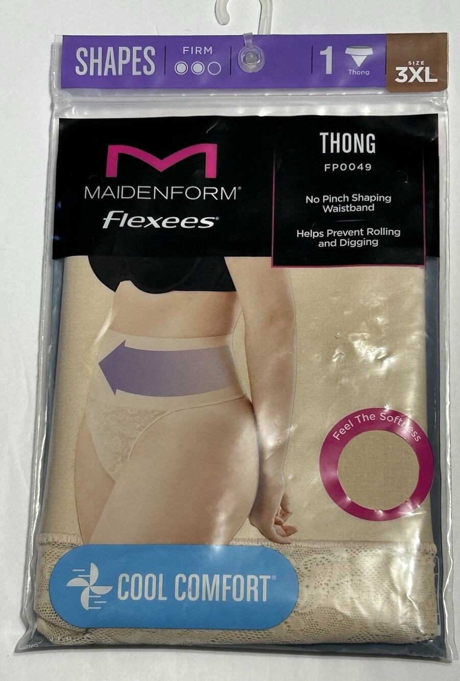 NWT Maidenform Flexees Tame Your Tummy Lace Shaping Thong 3XL Beige FP0049